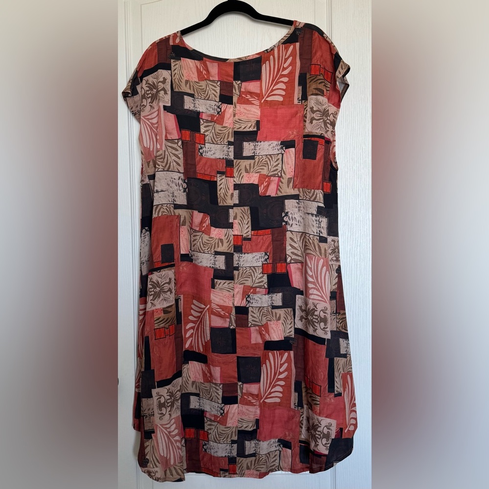 Women's Coral Patchwork Midi Dress - - Picture 5 of 9